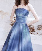 Blue Satin Long Prom Dress, Blue Aline Formal Evening Dresses