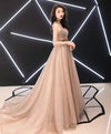 Champagne Sweetheart Tulle Long Prom Dress, Champagne Tulle Evening Dress