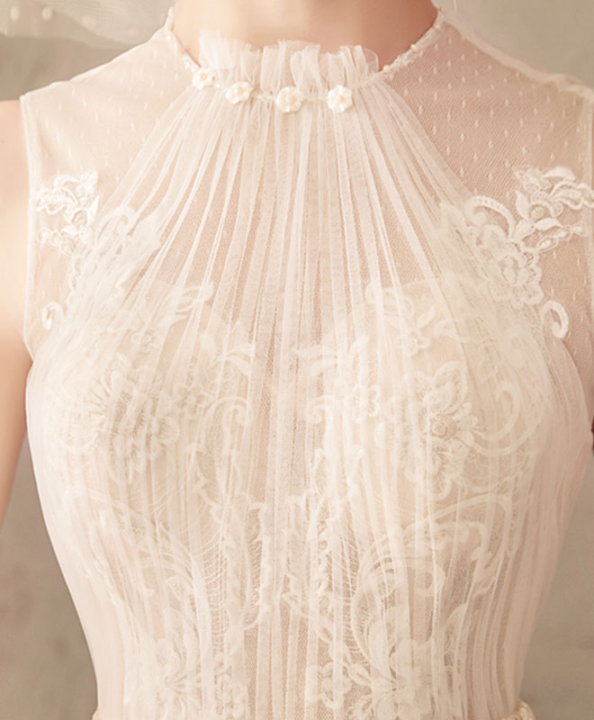 A-Line Tulle Lace Long Prom Dress, Tulle Lace Wedding Dress