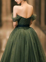 Simple Green Sweetheart Tulle Long Prom Dress, Green Formal Dresses