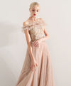 Champagne Tulle Lace Long Prom Dress, Champagne Tulle Evening Dress