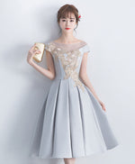 Gray Satin Lace Short Prom Dress, Gray Bridesmaid Dress