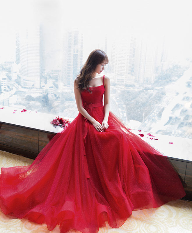 Red Tulle Long Prom Dress, Red Tulle Evening Dress – shopluu