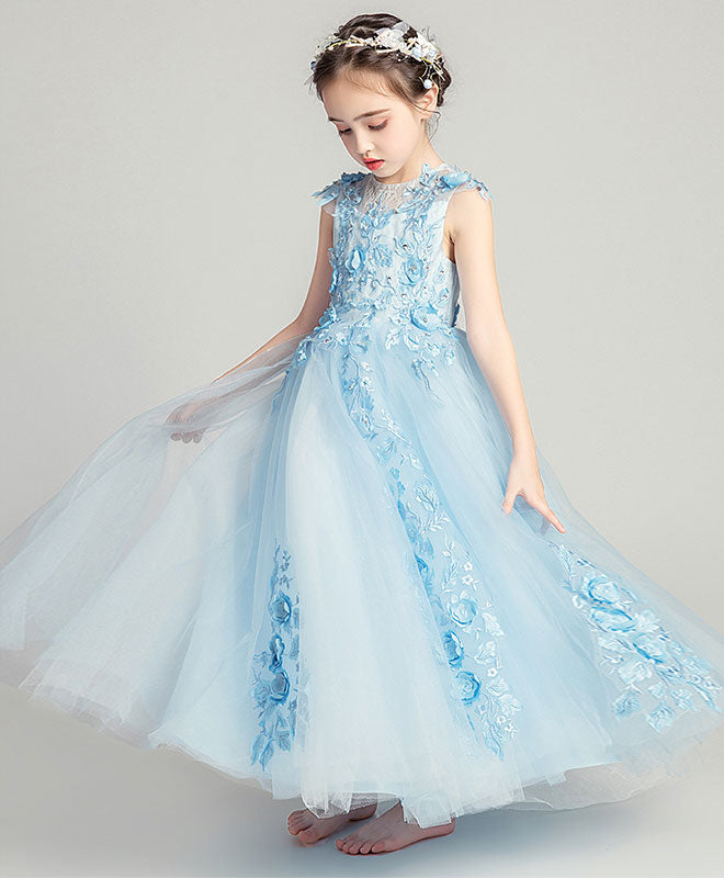Blue Round Neck Tulle Lace Flower Girl Dress, Girl Fashion Dress shopluu Blue Round Neck Tulle Lace Flower Girl Dress, Girl Fashion Dress shopluu