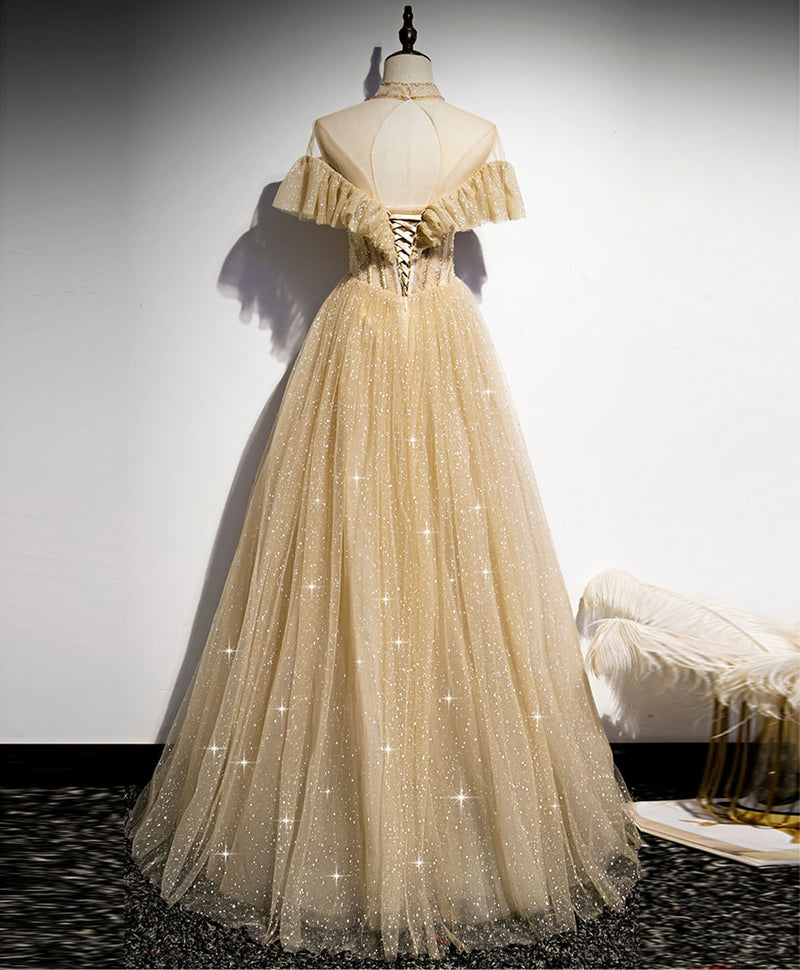 Champagne Long Prom Dress, Aline Champagne Graduation Dress with Beading US 12 / Champagne Champagne Long Prom Dress, Aline Champagne Graduation Dress with Beading US 12 / Champagne