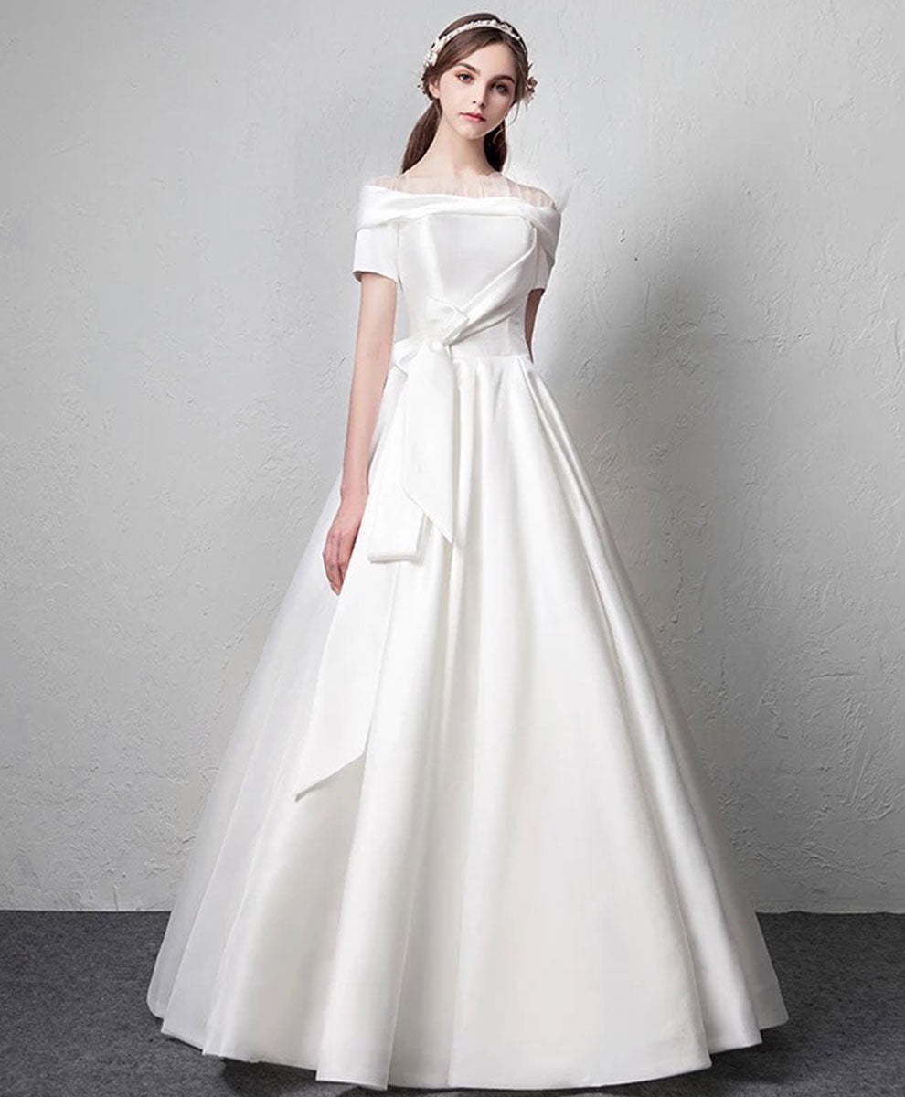 White Satin Long Prom Dress White Long Evening Dress
