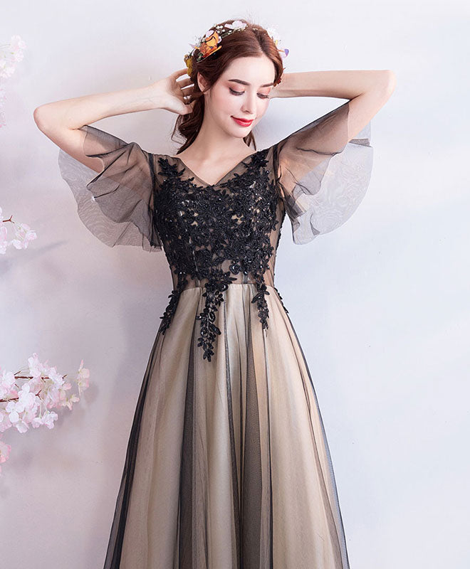 Black Tulle Long Prom Dress, Black Tulle Evening Dress