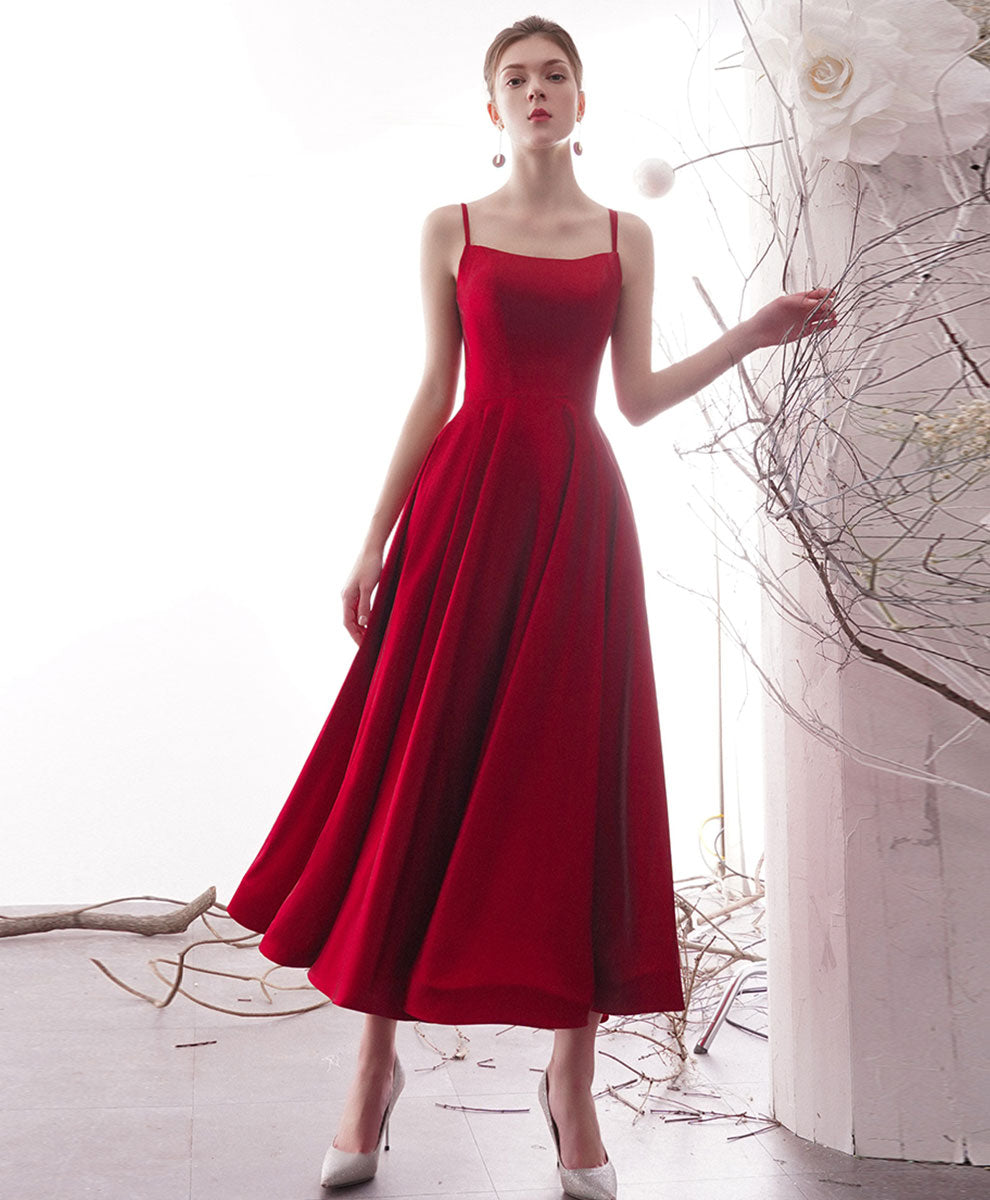 Simple Red Satin Tea Length Prom Dress, Red Homecoming Dresses US 6 / Red (As Picture) Simple Red Satin Tea Length Prom Dress, Red Homecoming Dresses US 6 / Red (As Picture)