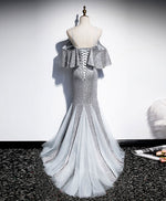 Gray V Neck Sequin Mermaid Long Prom Dress Gray Formal Dress