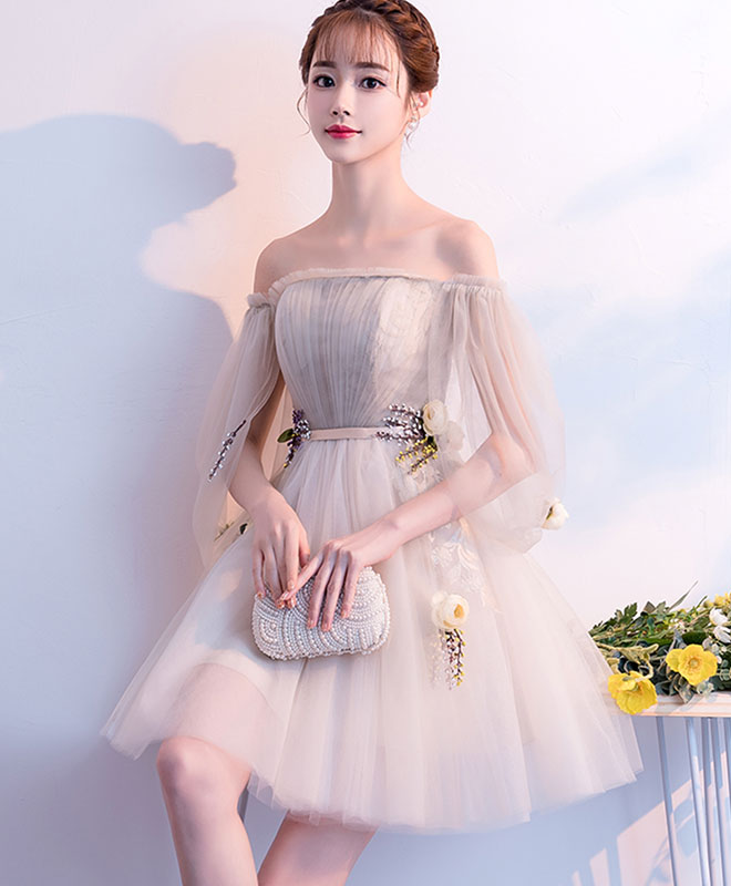 Light Champagne Tulle Short Prom Dress, Tulle Homecoming Dress – shopluu