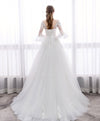 White V Neck Tulle Lace Long Wedding Dress, Lace Bridal Dress