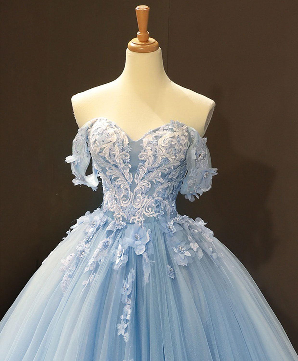 Blue Off Shoulder Tulle Lace Long Prom Dress, Blue Formal Ball Gown Evening Dress US 2 / Blue (As Picture) Blue Off Shoulder Tulle Lace Long Prom Dress, Blue Formal Ball Gown Evening Dress US 2 / Blue (As Picture)