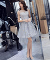 Gray Tulle High Low Prom Dress, Gray Tulle Evening Dress