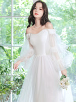 Simple White Tulle Long Prom Dress, White Formal Dresses