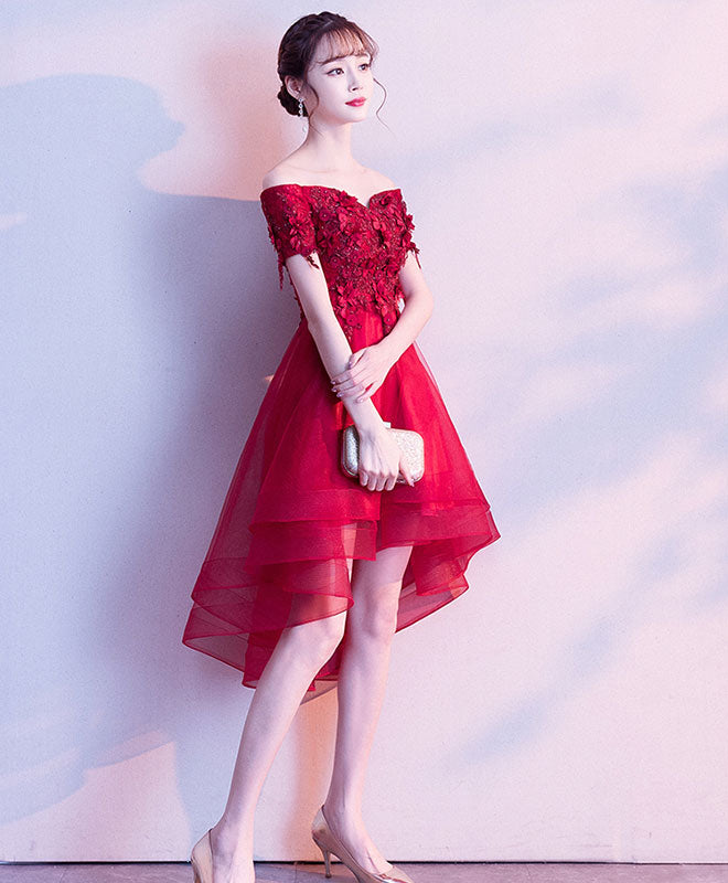 Burgundy Tulle Off Shoulder Short Prom Dress Burgundy Tulle Homecoming Dress