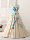 Champagne Tulle Lace Applique Long Prom Dress, Champagne Evening Dress