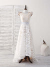 White Round Neck Lace High Low Prom Dress White Bridesmaid Dress