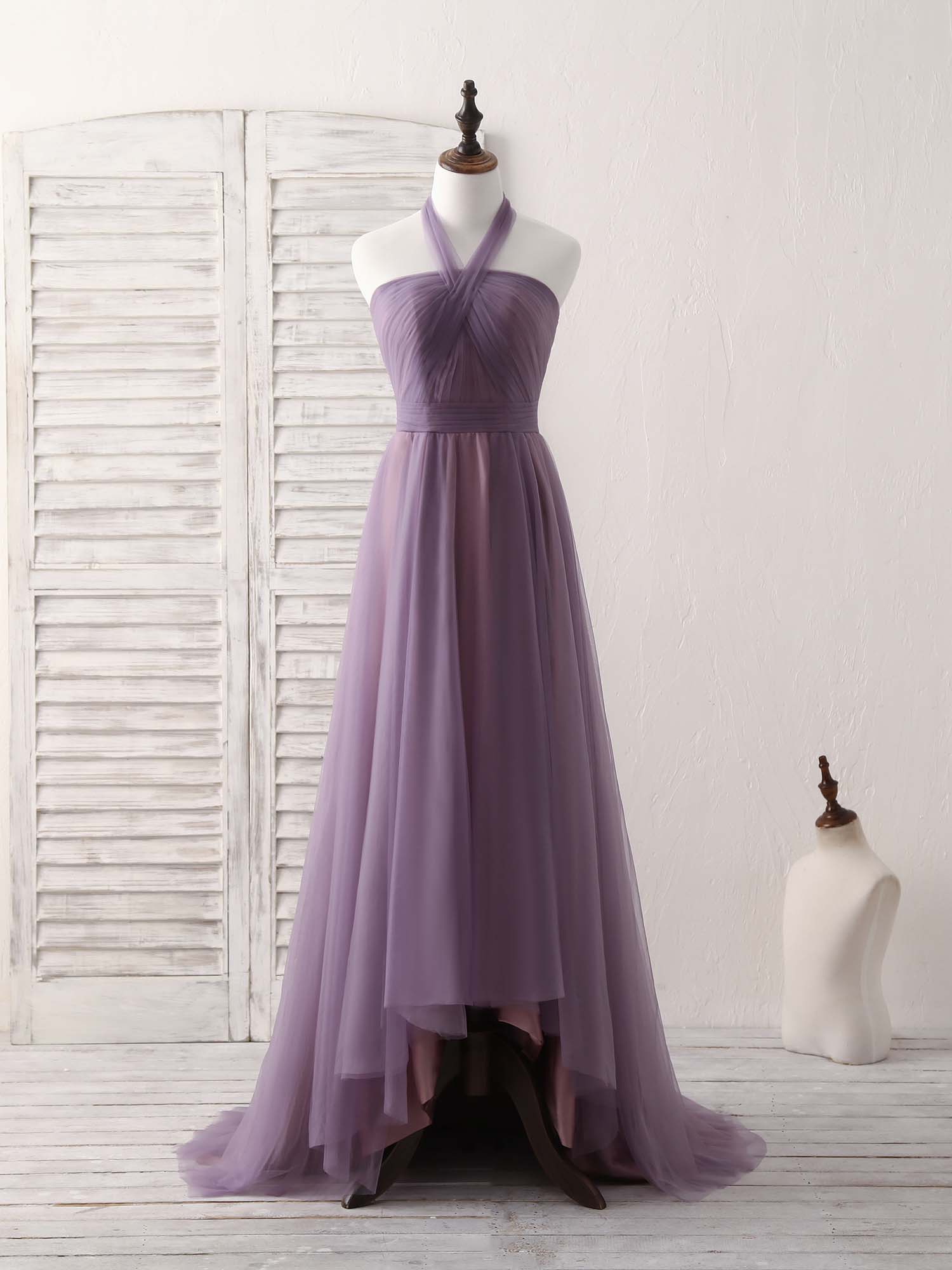 A-Line Tulle High Low Long Prom Dress Simple Bridesmaid Dress US 16 / Custom Color A-Line Tulle High Low Long Prom Dress Simple Bridesmaid Dress US 16 / Custom Color