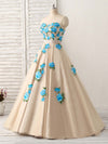 Champagne Tulle Lace Applique Long Prom Dress, Champagne Evening Dress