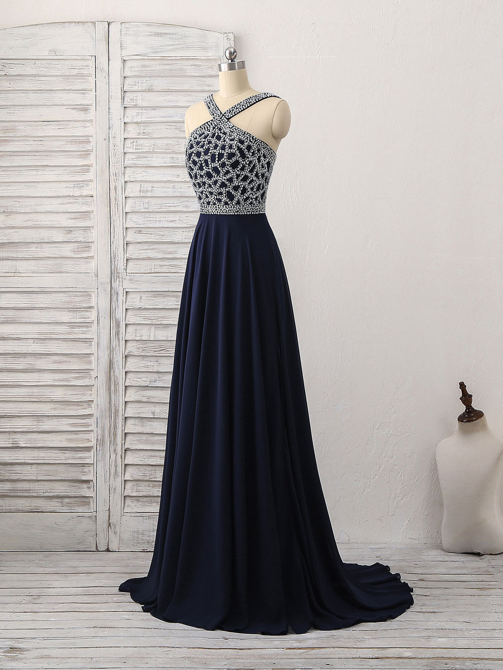 Simple Dark Blue Chiffon Long Prom Dress Blue Bridesmaid Dress shopluu Simple Dark Blue Chiffon Long Prom Dress Blue Bridesmaid Dress shopluu