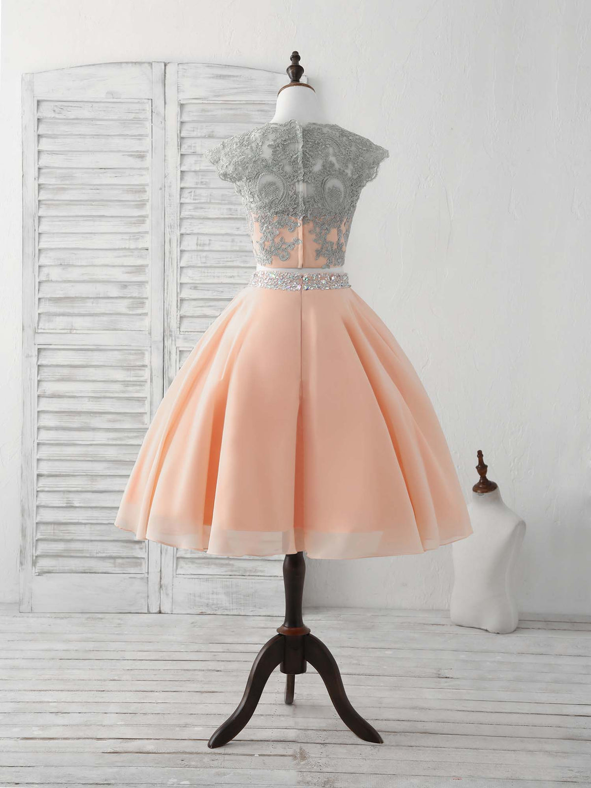 A-Line Two Pieces Lace Short Prom Dress, Homecoming Dress