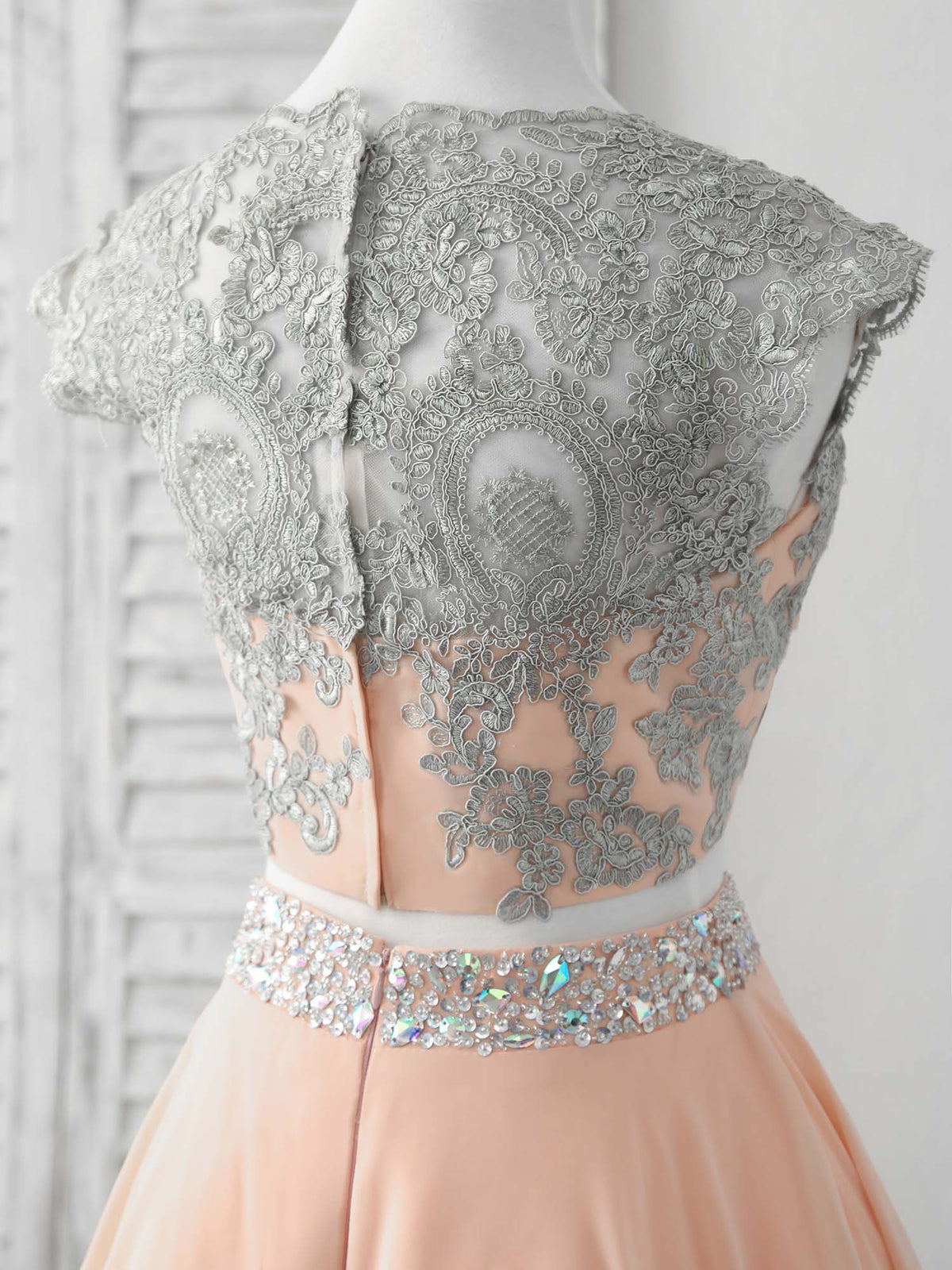 A-Line Two Pieces Lace Short Prom Dress, Homecoming Dress