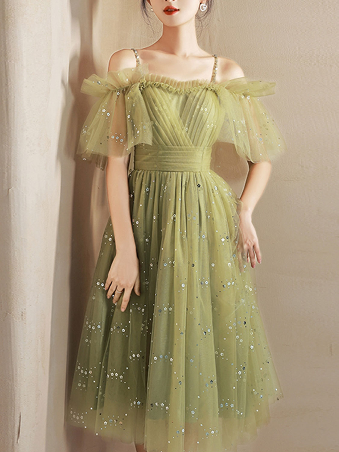 Simple Green Sweetheart Neck Tulle Short Prom Dress, Puffy Green Homecoming Dress