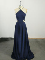 Simple Chiffon Blue Long Prom Dress, Blue Evening Dress