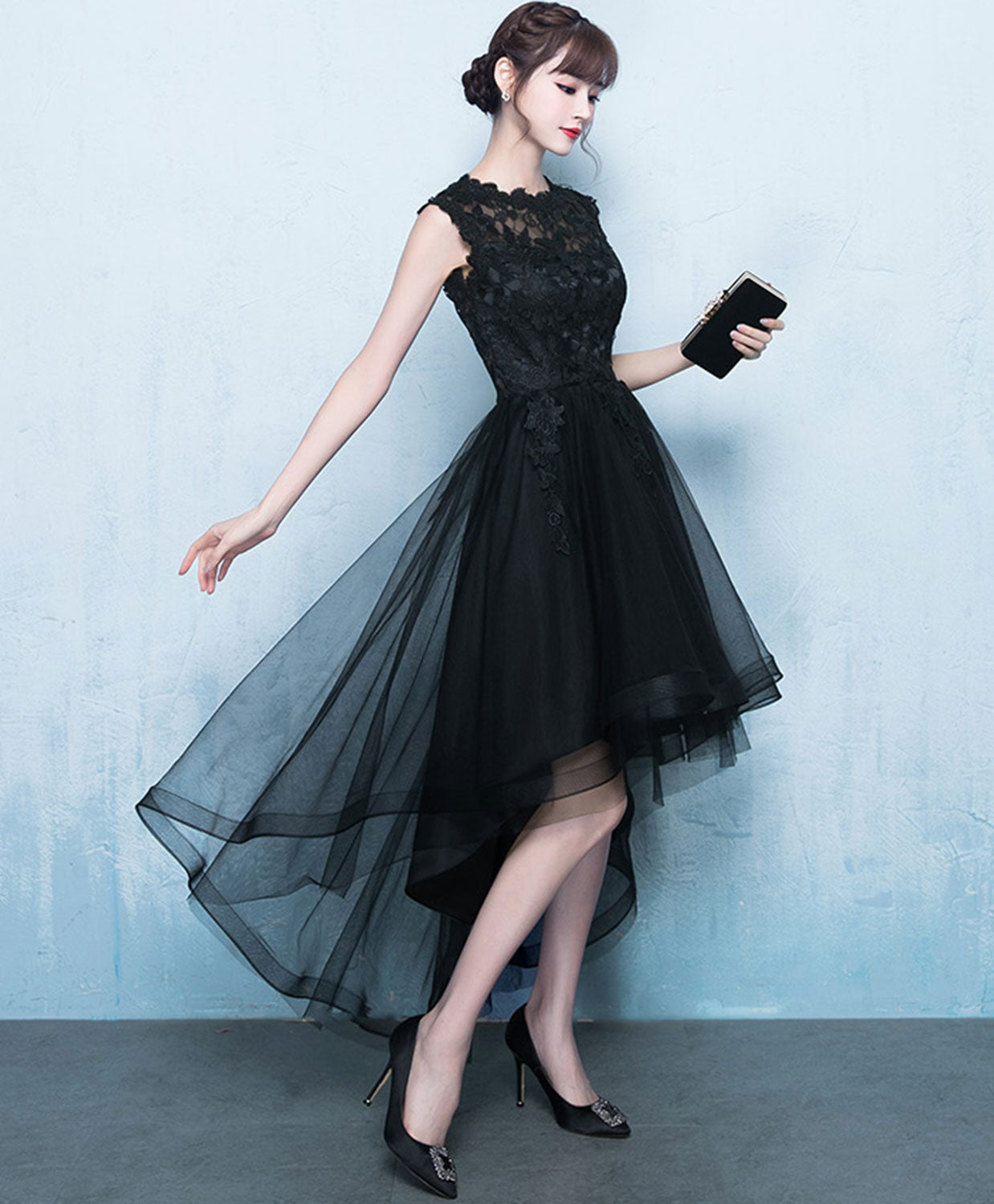 Black A-Line Tulle High Low Prom Dress, Black Homecoming Dresses US 6 / Black Black A-Line Tulle High Low Prom Dress, Black Homecoming Dresses US 6 / Black