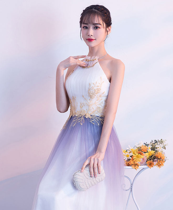 A-Line Tulle Lace Applique Long Prom Dress, Tulle Evening Dress