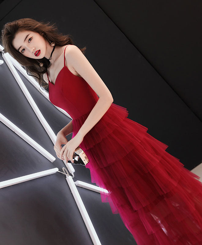 Simple Red Tulle Long Prom Dress, Red Tulle Evening Dress