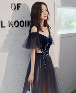 Blue Sweetheart Tulle Off Shoulder Long Prom Dress Blue Evening Dress