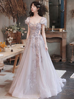 Elegant Tulle Sequin Beads Long Prom Dress Tulle Formal Dress