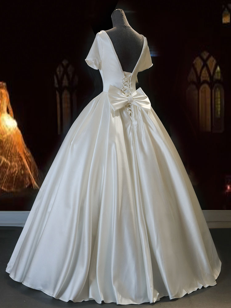 White Sweetheart Satin Long Bridal Dress White Wedding Dress
