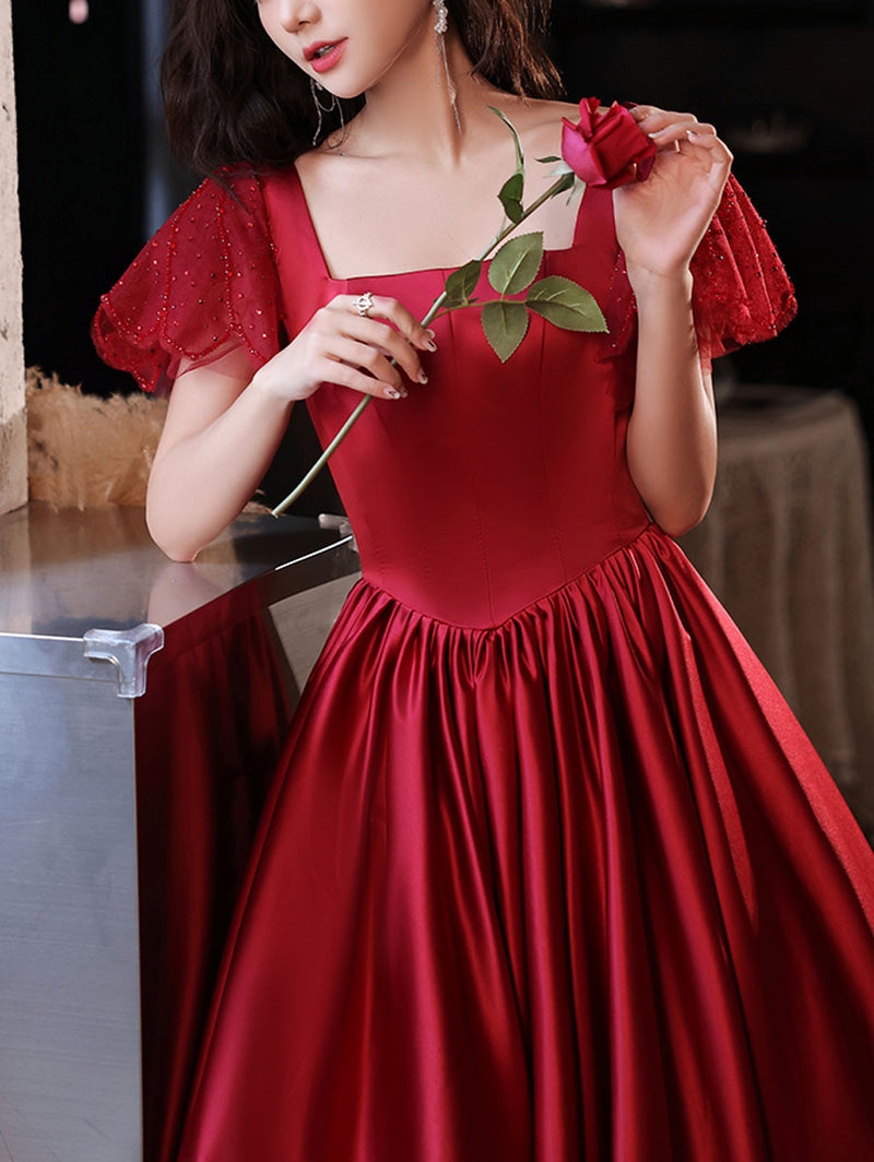 Simple Burgundy Satin Long Prom Dress, Burgundy Bridesmaid Dress US 6 / Custom Color Simple Burgundy Satin Long Prom Dress, Burgundy Bridesmaid Dress US 6 / Custom Color