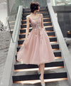 Simple Pink V Neck Tulle Short Prom Dress, Pink Homecoming Dress