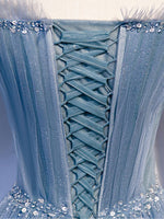 Blue Sweetheart Tulle Sequin Long Prom Dress Blue Formal Dress