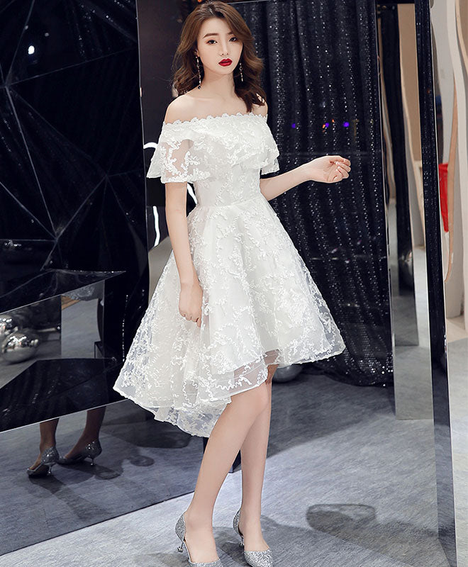 White Off Shoulder Lace Short Prom Dress Lace Homecoming Dress US 10 / White