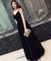 Simple Sweetheart Black Tulle Long Prom Dress, Black Evening Dress