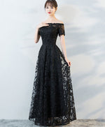 Black Tulle Lace Long Prom Dress, Black Lace Evening Dress