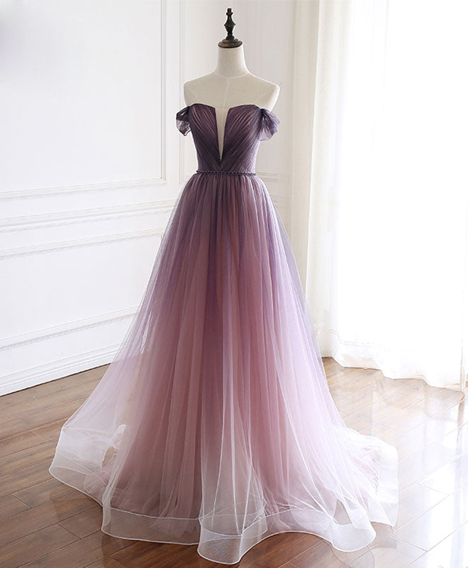 Simple Tulle Off Shoulder Long Prom Dress, Tulle Formal Dress
