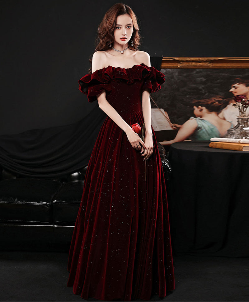 Simple Burgundy Velvet Long Prom Dress Burgundy Bridesmaid Dress