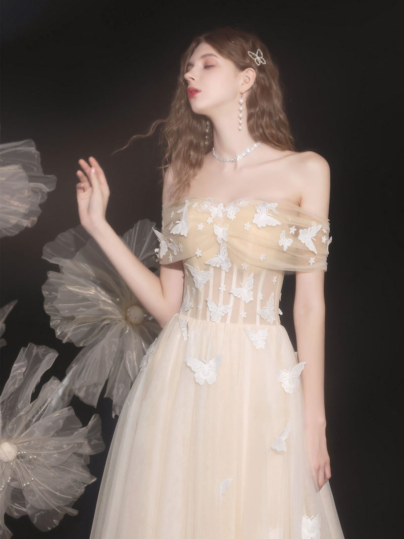 champagne lace prom dress Champagne Gold Sequin Rufles Lace Up Tulle Prom Dress