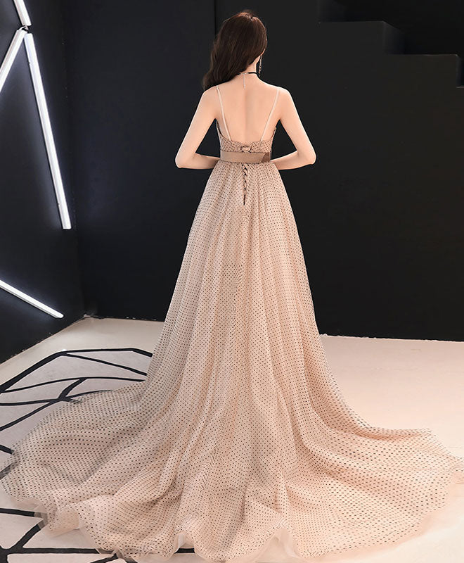 Champagne Sweetheart Tulle Long Prom Dress, Champagne Tulle Evening Dress