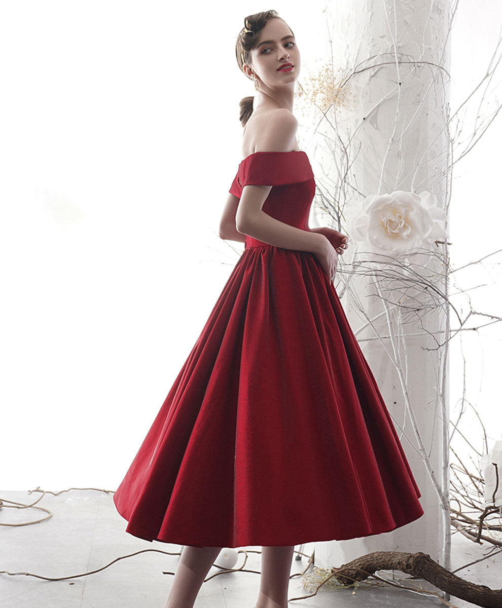 Cherry Beautiful Satin Red Bridesmaid Dresses Burgundy Satin Long A-Line Prom Dress, Off The Shoulder Cherry Beautiful Satin Red Bridesmaid Dresses Burgundy Satin Long A-Line Prom Dress, Off The Shoulder