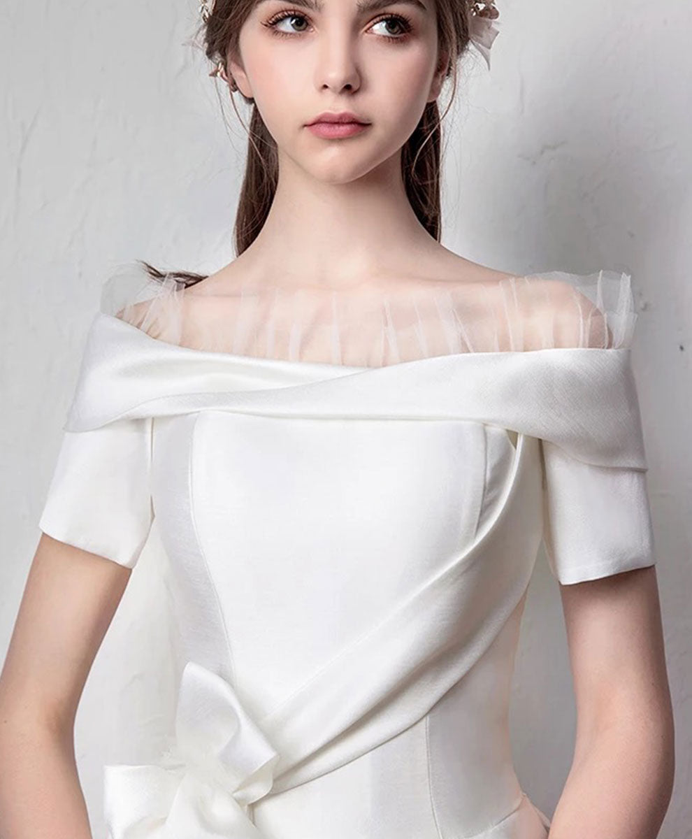 White Satin Long Prom Dress White Long Evening Dress