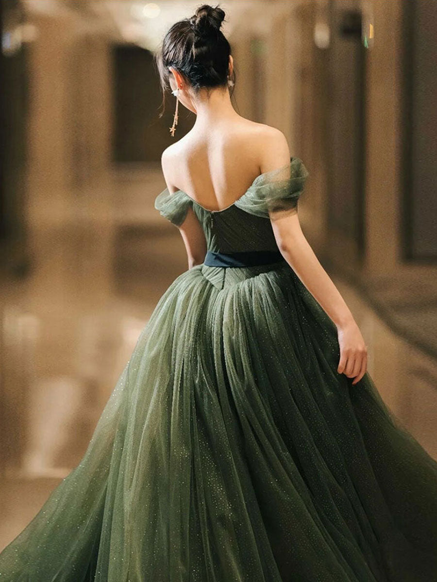 Beautiful Green Tulle Long Prom Dress, A-Line Off the Shoulder Graduation Dress US 16 / Green Beautiful Green Tulle Long Prom Dress, A-Line Off the Shoulder Graduation Dress US 16 / Green