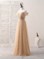 Champagne Tulle Long Bridesmaid Dress, Champagne Prom Dresses