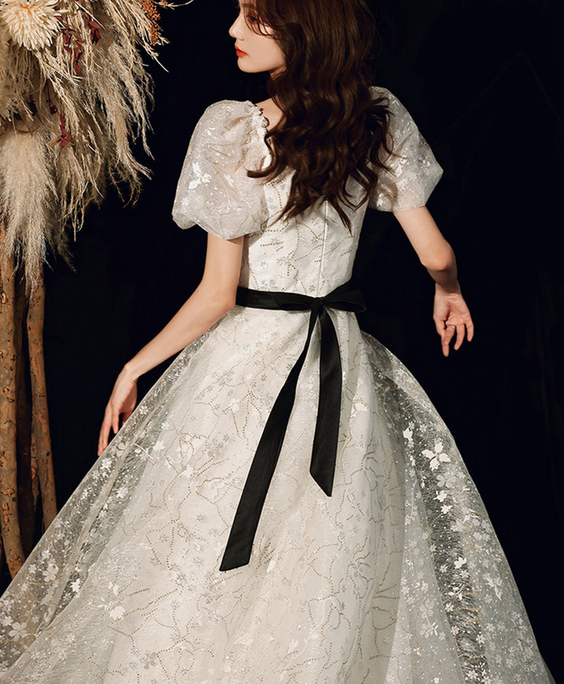 A line White Tulle Lace Sequin Long Prom Dress, White Formal Graduatio shopluu A line White Tulle Lace Sequin Long Prom Dress, White Formal Graduatio shopluu