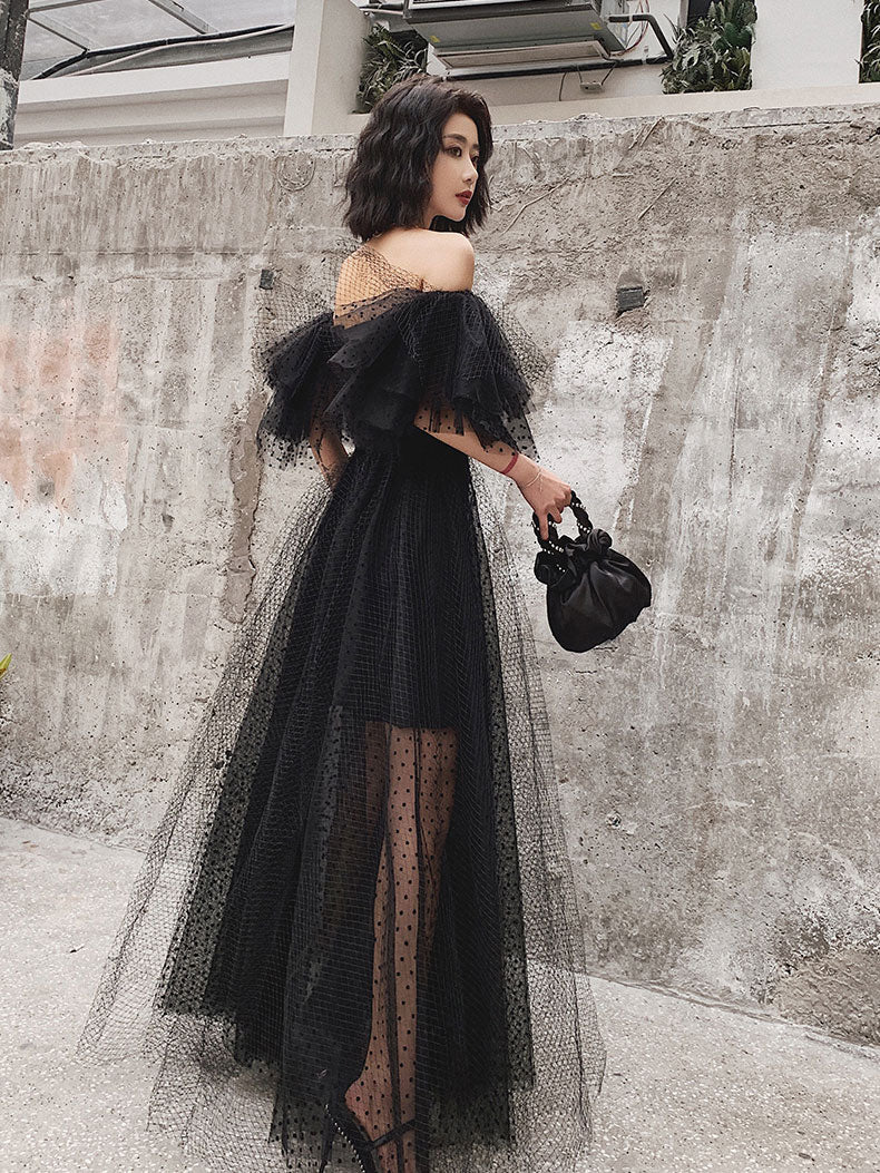 Black Tulle Long Prom Dress, Formal Dress Black Graduation Dresses